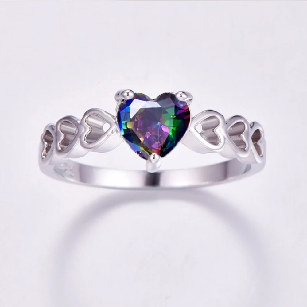 925Sterling silver multicolor cubic zirconia heart - Picture 4 of 5